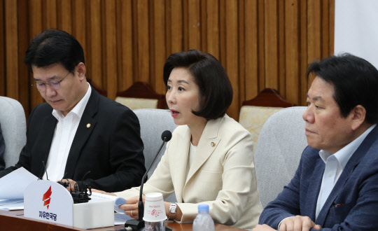 나경원 자유한국당 원내대표가 20일 국회에서 열린 원내대책 및 조국 인사청문회 대책TF(태스크포스) 연석회의에서 발언하고 있다. 연합뉴스